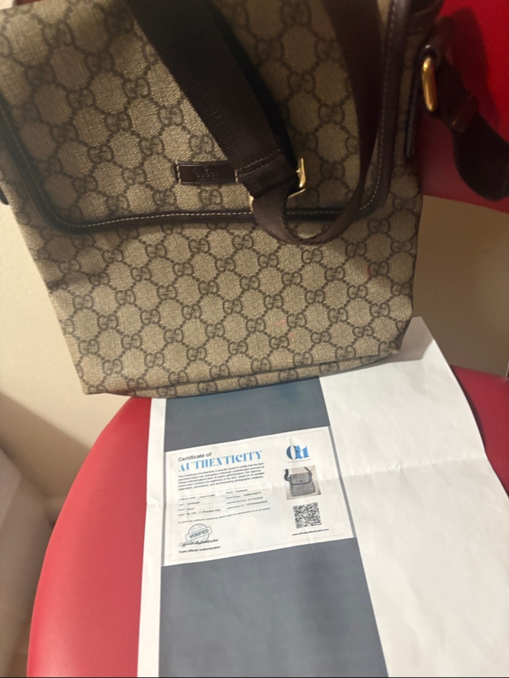 Gucci Brown/Beige GG Canvas Messenger Bag unisex with COA